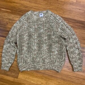 Like Love Women Small Textured Knit Sweater Green Brown Speckled Casual Pullover